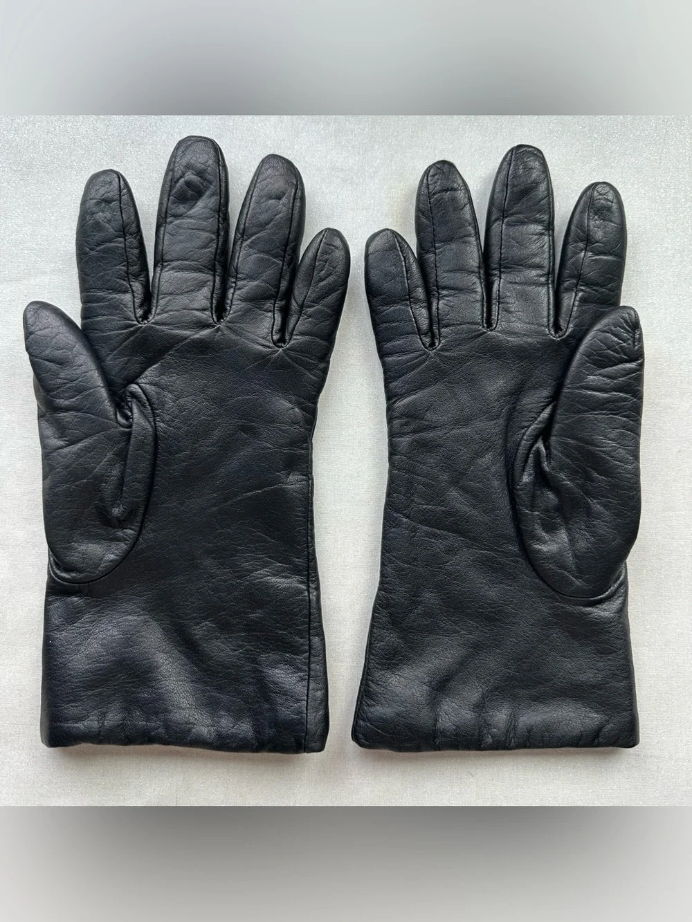 Vintage 90s Fownes Black Genuine Leather Gloves 100% Cashmere Lining  Womens 7.5